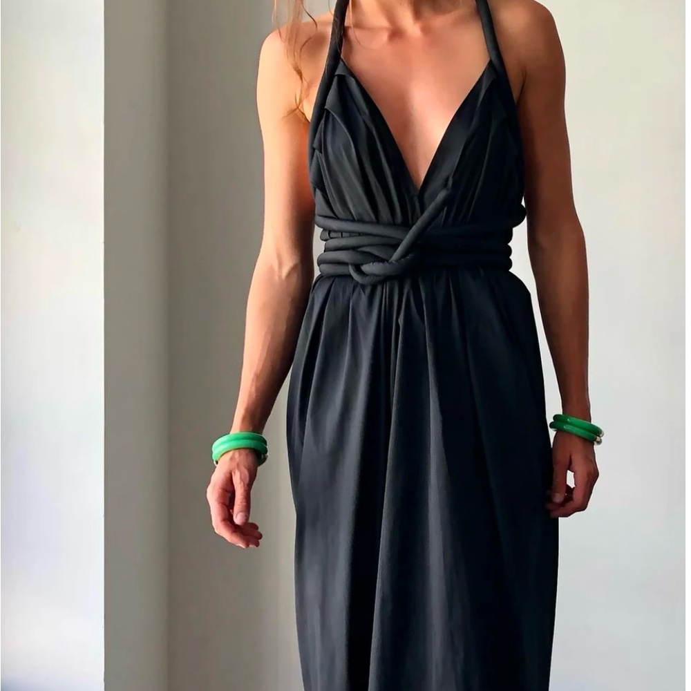 Electric Feathers Infinite Rope Dress. Black Silk.